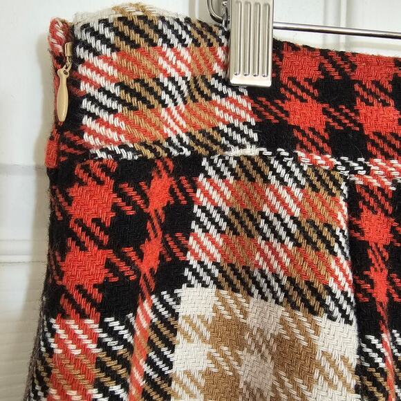 Talbots Fringe Faux Wrap Wool Blend Skirt Tartan Plaid 18 Orange Brown Autumn - Picture 7 of 8